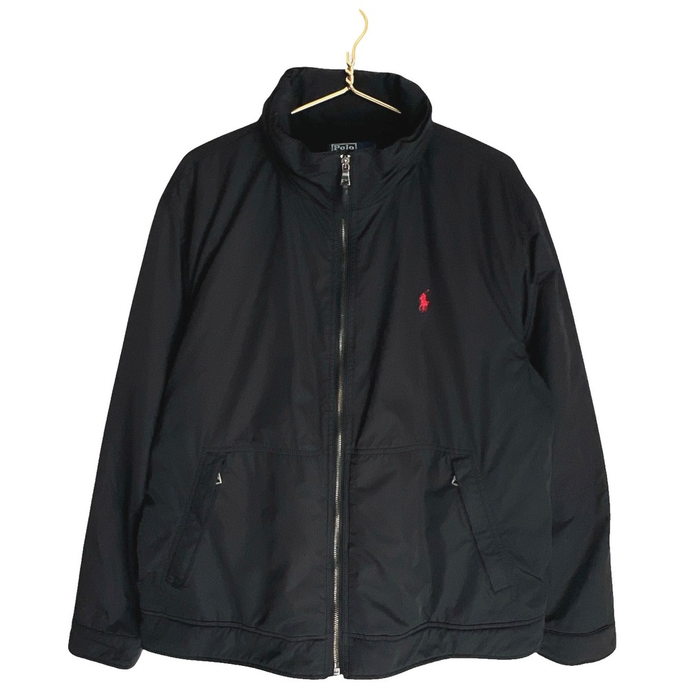 Polo Ralph Lauren Jacket Mens XL Black Hooded Fleece Lined Insulated Red Pony